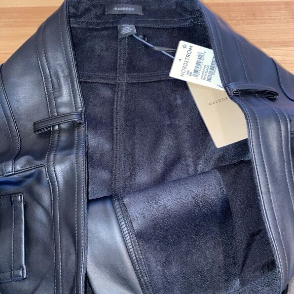 HALOGEN Nordstrom Faux Leather Straight Leg‎ Trousers Black Pants -Size 18W NEW - Picture 5 of 11
